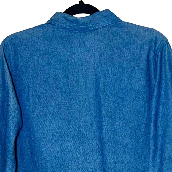 Blair Denim Button Down Shirt Jacket with Poinsettia Holiday Embroidery, Medium - Picture 4 of 12